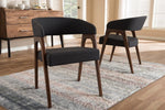 Baxton Studio Tory Mid-Century Modern Walnut Wood Dark Grey Fabric Dining Chair (Set of 2)