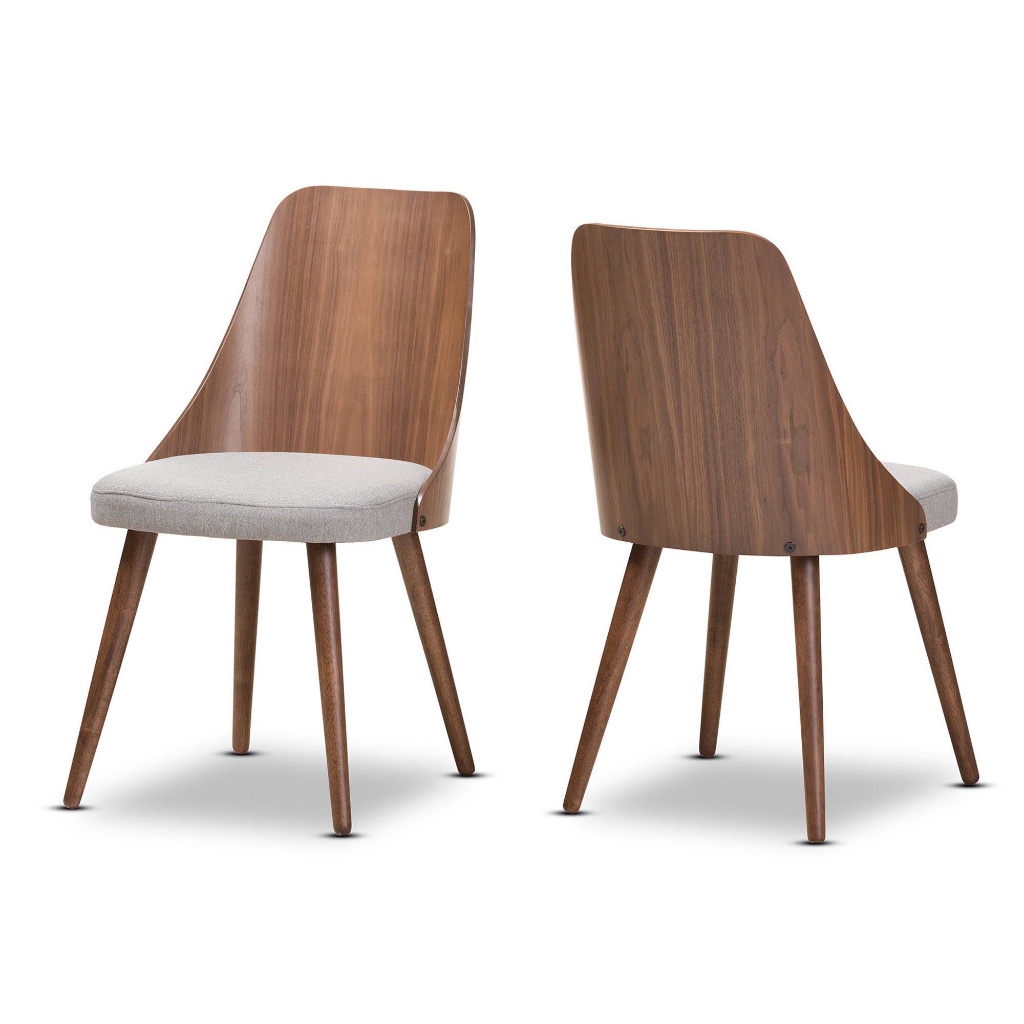 Baxton Studio Romily Mid-Century Modern Walnut Wood Light Grey Fabric Dining Chair (Set of 2)