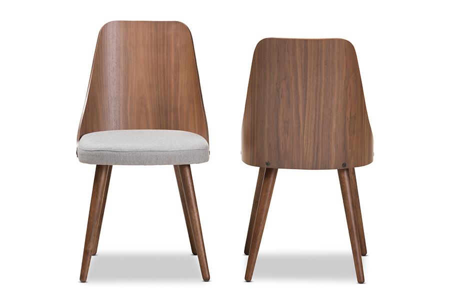 Baxton Studio Romily Mid-Century Modern Walnut Wood Light Grey Fabric Dining Chair (Set of 2)