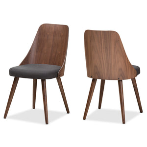 Baxton Studio Romily Mid-Century Modern Walnut Wood Dark Grey Fabric Dining Chair (Set of 2)