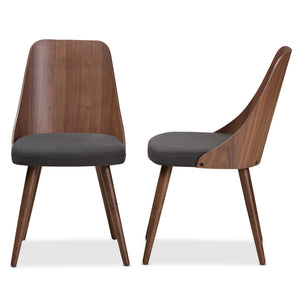 Baxton Studio Romily Mid-Century Modern Walnut Wood Dark Grey Fabric Dining Chair (Set of 2)