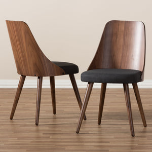 Baxton Studio Romily Mid-Century Modern Walnut Wood Dark Grey Fabric Dining Chair (Set of 2)