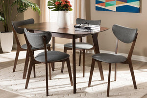 Baxton Studio Hadrea Mid-century Modern Walnut-Finished Dark Grey Fabric Upholstered 5-Piece Dining Set