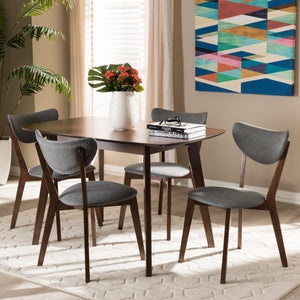 Baxton Studio Hadrea Mid-century Modern Walnut-Finished Dark Grey Fabric Upholstered 5-Piece Dining Set