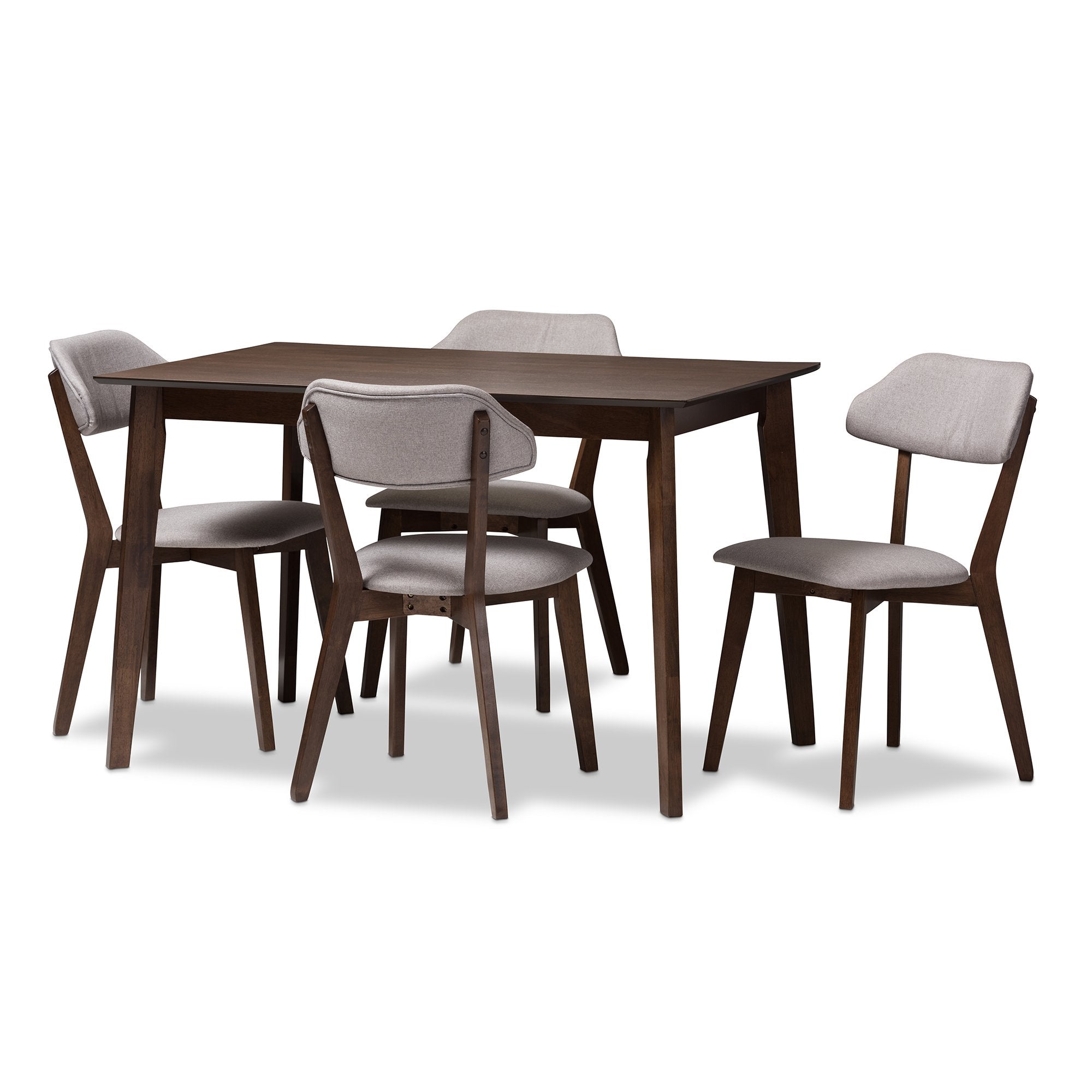 Baxton Studio Matilda Mid-Century Modern Walnut-Finished Light Grey Fabric Upholstered 5-Piece Dining Set