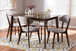 Baxton Studio Matilda Mid-Century Modern Walnut-Finished Light Grey Fabric Upholstered 5-Piece Dining Set