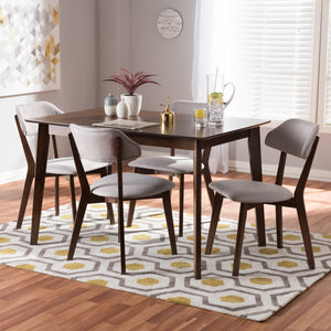 Baxton Studio Matilda Mid-Century Modern Walnut-Finished Light Grey Fabric Upholstered 5-Piece Dining Set