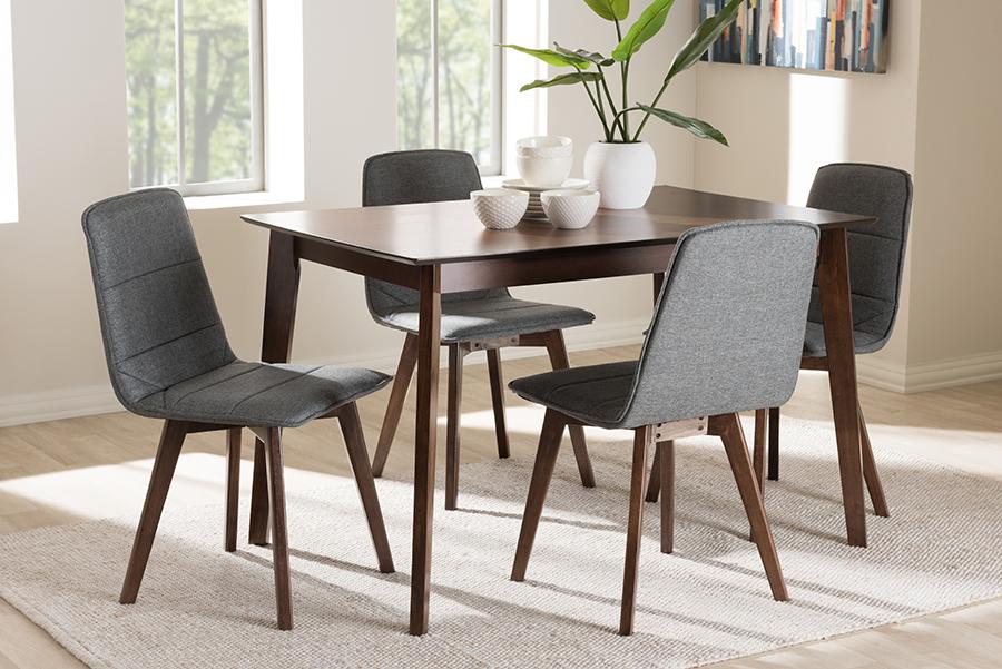 Baxton Studio Karalee Mid-Century Modern Dark Grey Fabric Upholstered 5-Piece Dining Set