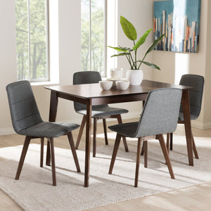 Baxton Studio Karalee Mid-Century Modern Dark Grey Fabric Upholstered 5-Piece Dining Set