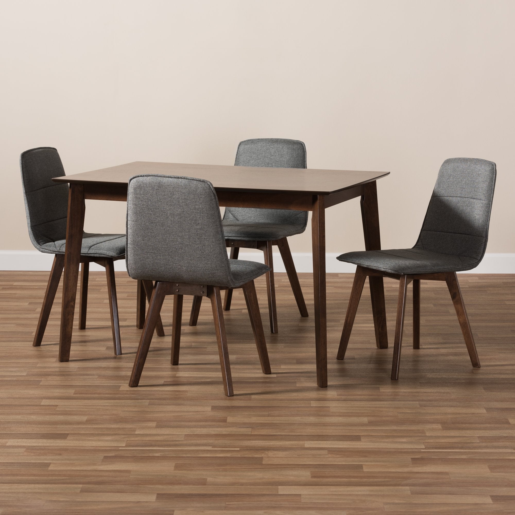 Baxton Studio Karalee Mid-Century Modern Dark Grey Fabric Upholstered 5-Piece Dining Set