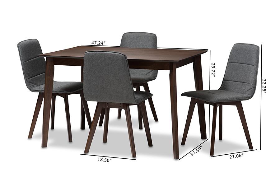 Baxton Studio Karalee Mid-Century Modern Dark Grey Fabric Upholstered 5-Piece Dining Set