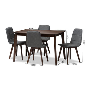 Baxton Studio Karalee Mid-Century Modern Dark Grey Fabric Upholstered 5-Piece Dining Set