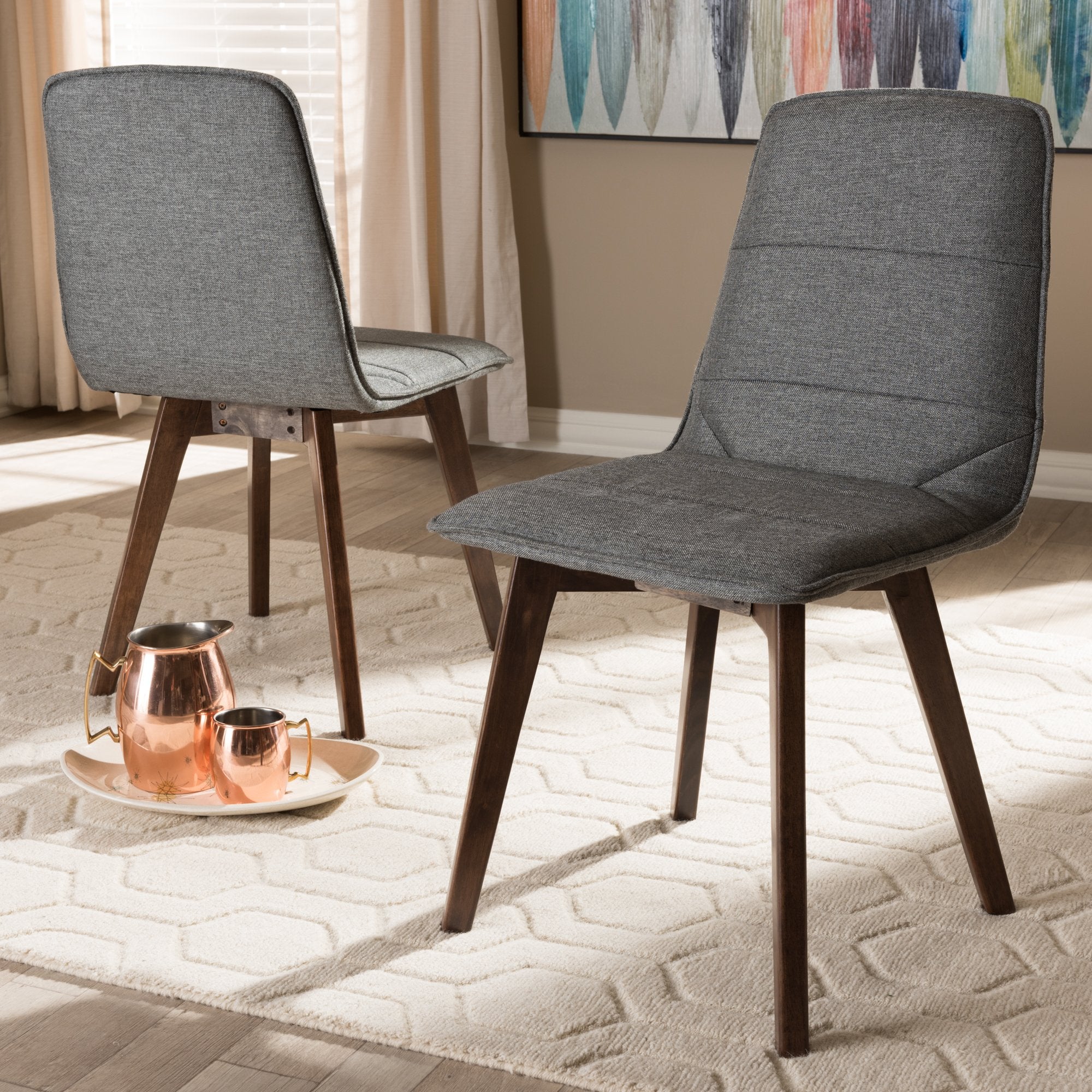 Baxton Studio Karalee Mid-Century Modern Dark Grey Fabric Upholstered Dining Chair (Set of 2)