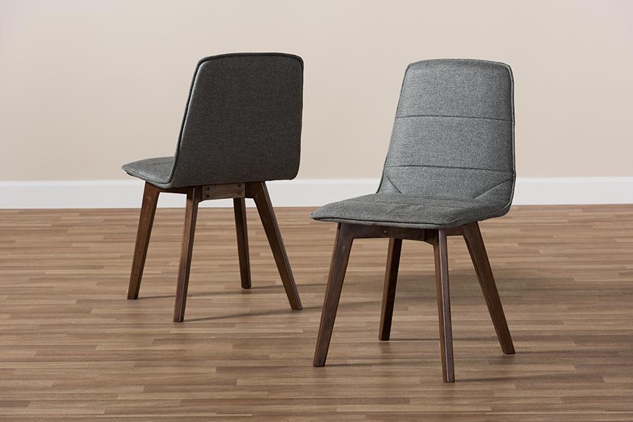 Baxton Studio Karalee Mid-Century Modern Dark Grey Fabric Upholstered Dining Chair (Set of 2)