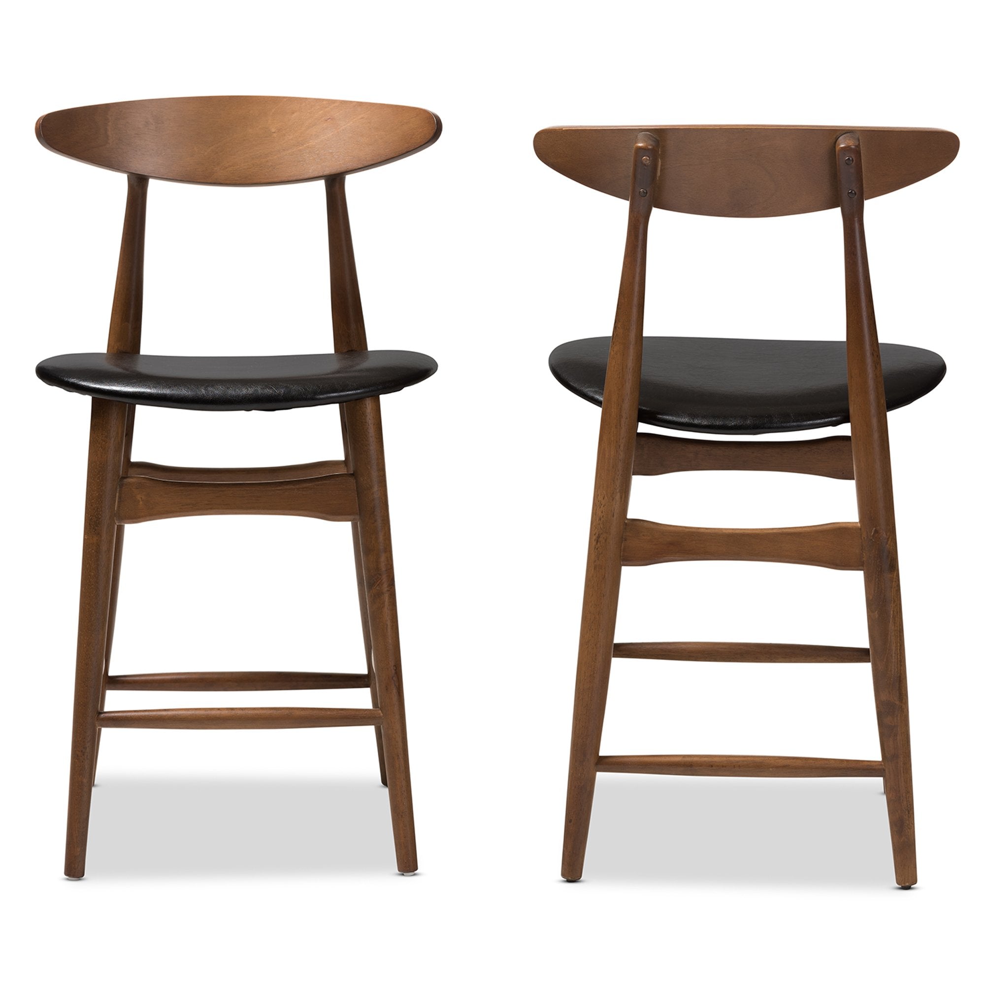 Baxton Studio Flora Mid-Century Modern Black Faux Leather Upholstered Walnut Finished Counter Stool (Set of 2)