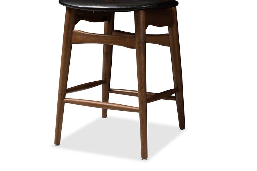 Baxton Studio Flora Mid-Century Modern Black Faux Leather Upholstered Walnut Finished Counter Stool (Set of 2)