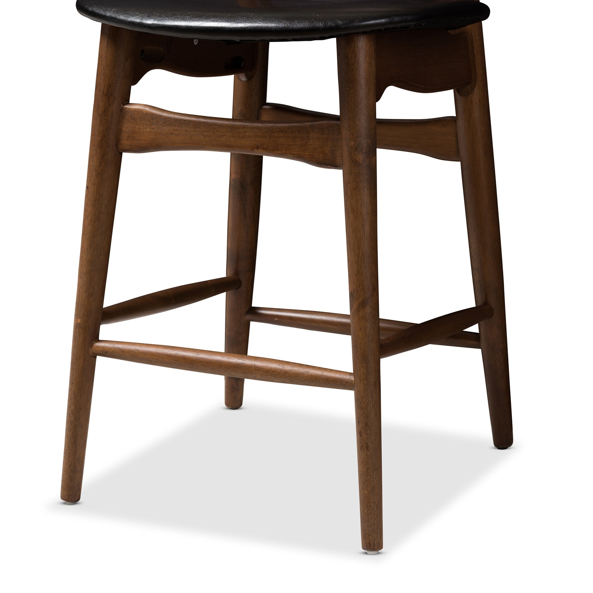 Baxton Studio Flora Mid-Century Modern Black Faux Leather Upholstered Walnut Finished Counter Stool (Set of 2)