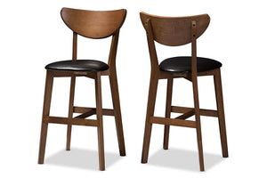 Baxton Studio Eline Mid-Century Modern Black Faux Leather Upholstered Walnut Finished Counter Stool (Set of 2)