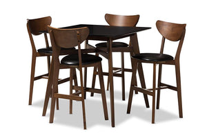 Baxton Studio Eline Mid-Century Modern Black Faux Leather Upholstered Walnut Finished 5-Piece Pub Set