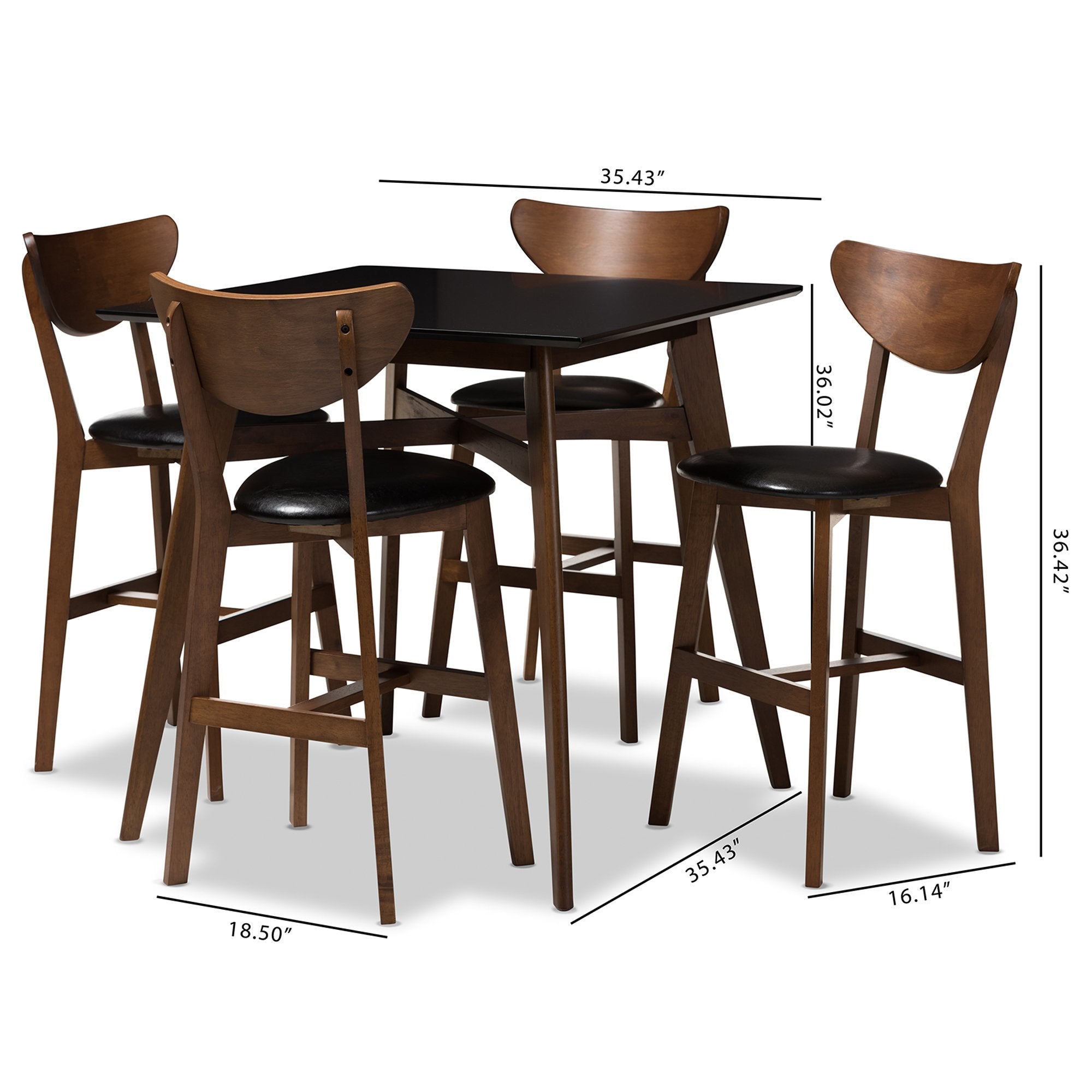 Baxton Studio Eline Mid-Century Modern Black Faux Leather Upholstered Walnut Finished 5-Piece Pub Set