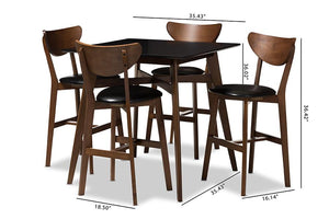 Baxton Studio Eline Mid-Century Modern Black Faux Leather Upholstered Walnut Finished 5-Piece Pub Set