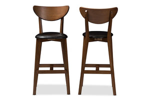 Baxton Studio Eline Mid-Century Modern Black Faux Leather Upholstered Walnut Finished Bar Stool (Set of 2)