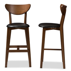 Baxton Studio Eline Mid-Century Modern Black Faux Leather Upholstered Walnut Finished Bar Stool (Set of 2)