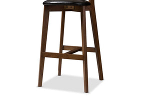 Baxton Studio Eline Mid-Century Modern Black Faux Leather Upholstered Walnut Finished Bar Stool (Set of 2)