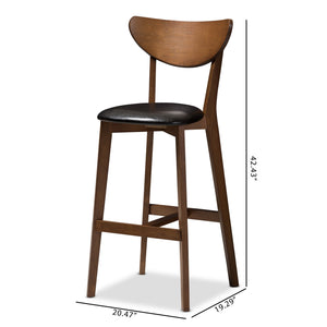 Baxton Studio Eline Mid-Century Modern Black Faux Leather Upholstered Walnut Finished Bar Stool (Set of 2)