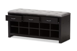 Baxton Studio Modern and Contemporary Espresso Finished Grey Fabric Upholstered Cushioned Entryway Bench