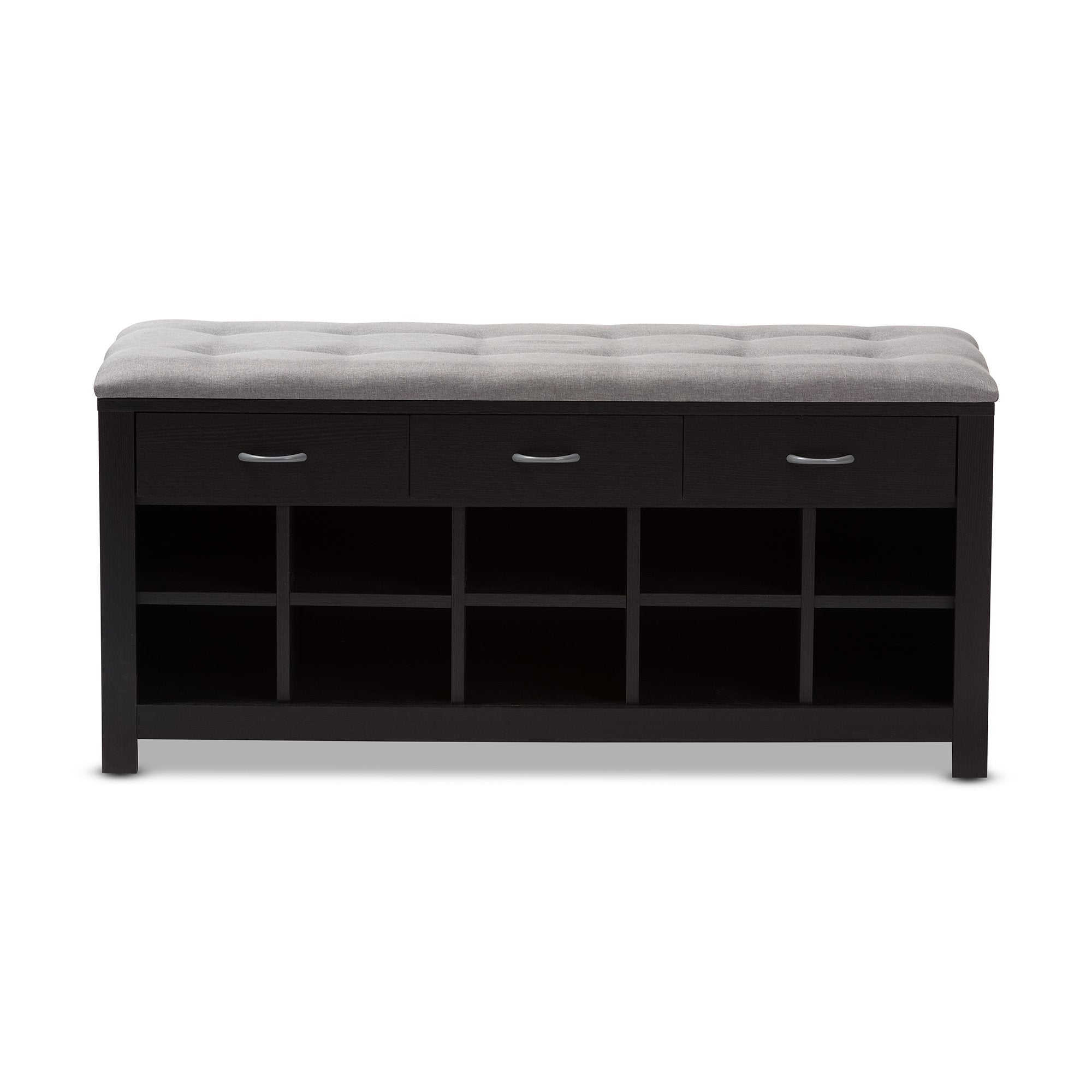 Baxton Studio Modern and Contemporary Espresso Finished Grey Fabric Upholstered Cushioned Entryway Bench