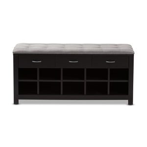 Baxton Studio Modern and Contemporary Espresso Finished Grey Fabric Upholstered Cushioned Entryway Bench