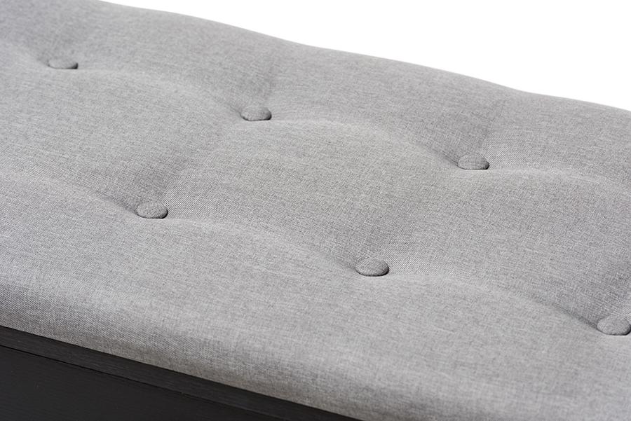 Baxton Studio Modern and Contemporary Espresso Finished Grey Fabric Upholstered Cushioned Entryway Bench