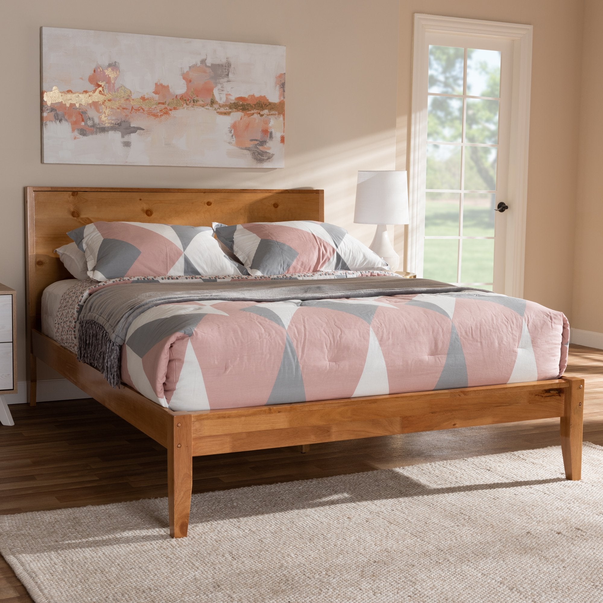 Baxton Studio Marana Modern and Rustic Natural Oak and Pine Finished Wood King Size Platform Bed