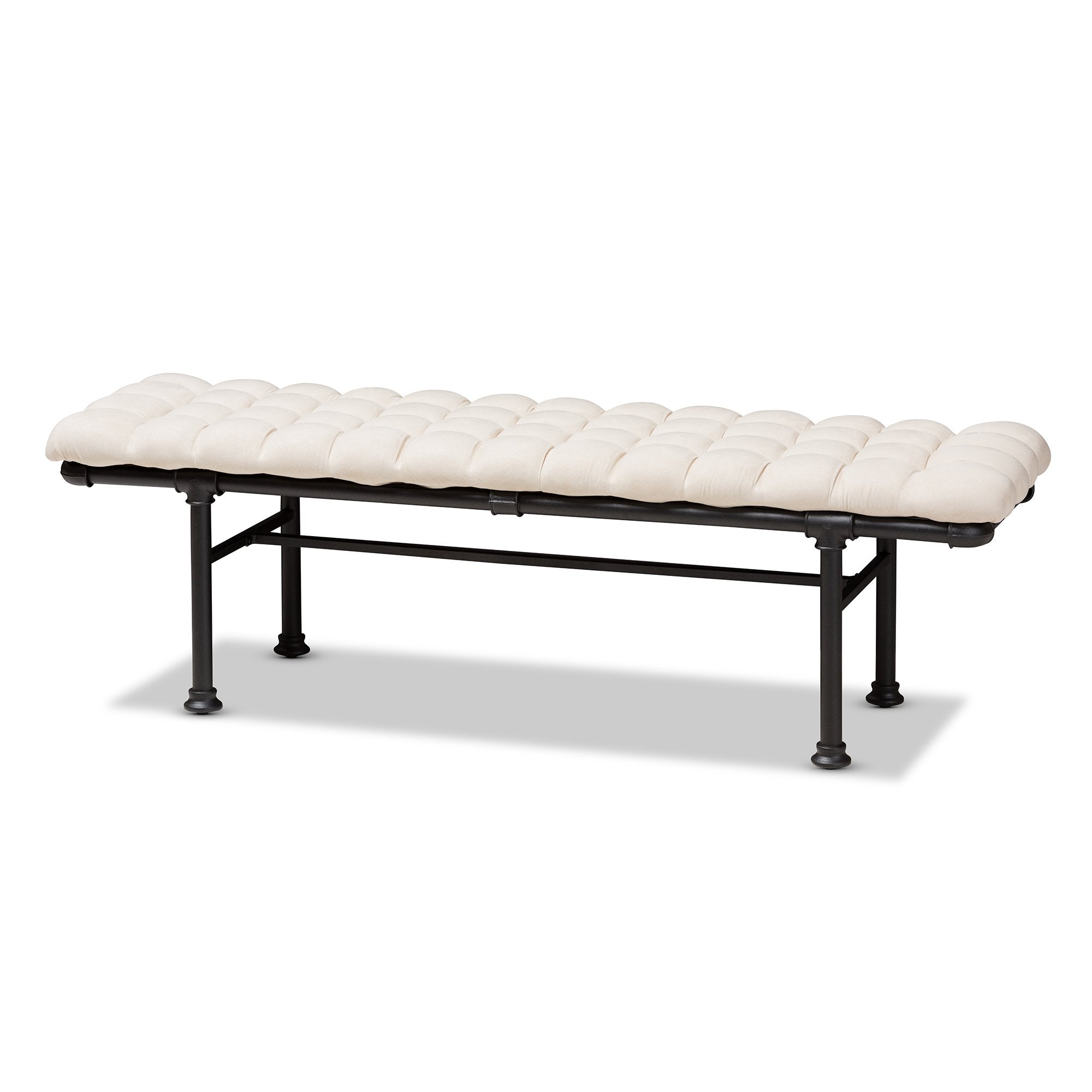 Baxton Studio Zelie Rustic and Industrial Light Beige Fabric Upholstered Bench