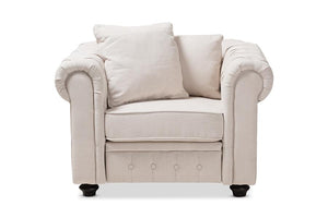 Baxton Studio Alaise Modern Classic Beige Linen Tufted Scroll Arm Chesterfield Chair