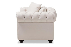 Baxton Studio Alaise Modern Classic Beige Linen Tufted Scroll Arm Chesterfield Chair