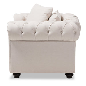 Baxton Studio Alaise Modern Classic Beige Linen Tufted Scroll Arm Chesterfield Chair