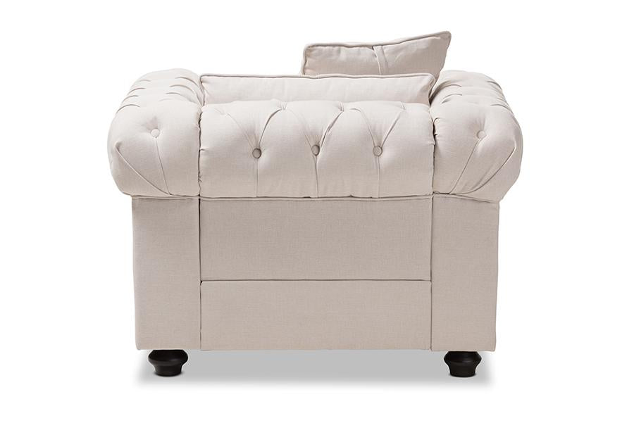 Baxton Studio Alaise Modern Classic Beige Linen Tufted Scroll Arm Chesterfield Chair