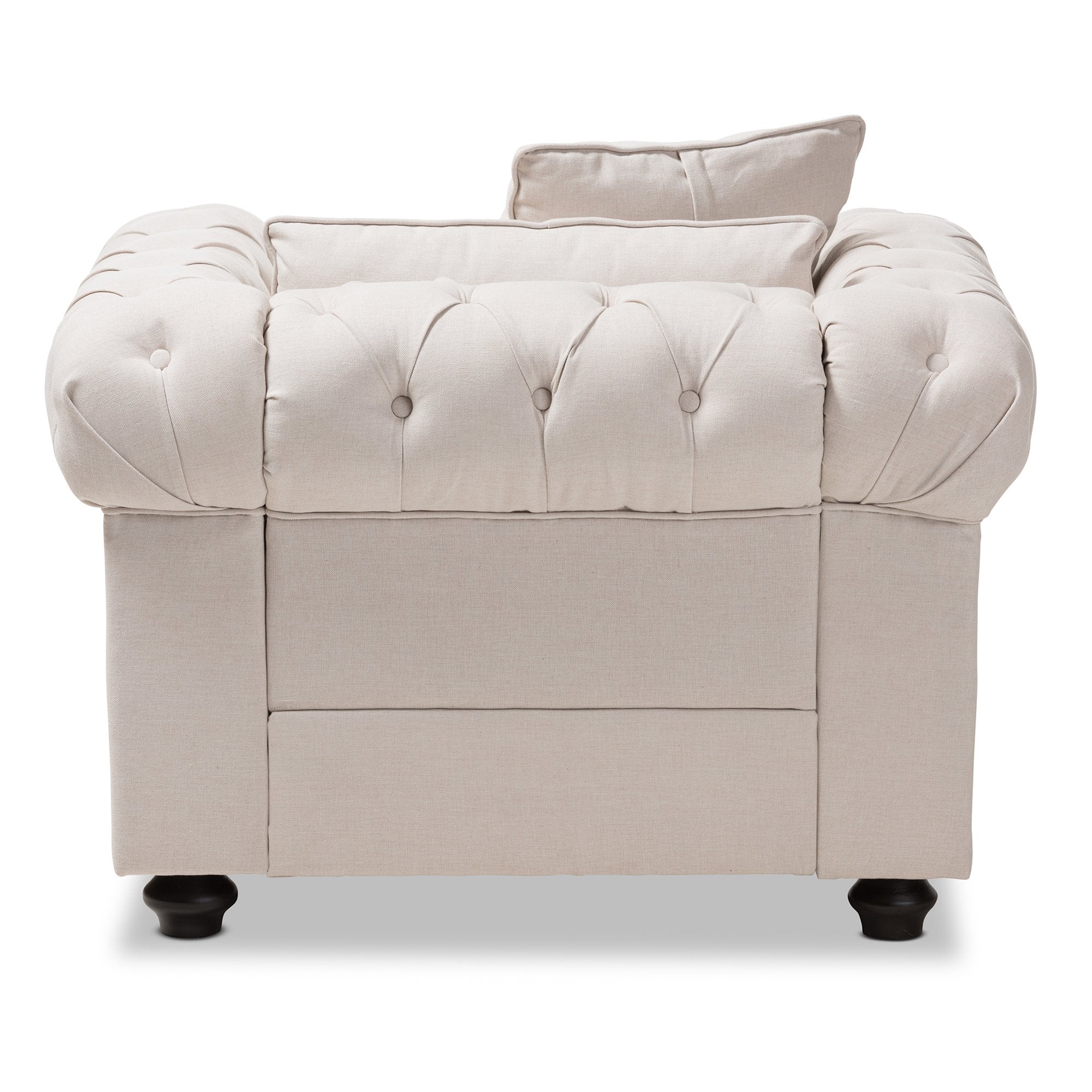 Baxton Studio Alaise Modern Classic Beige Linen Tufted Scroll Arm Chesterfield Chair