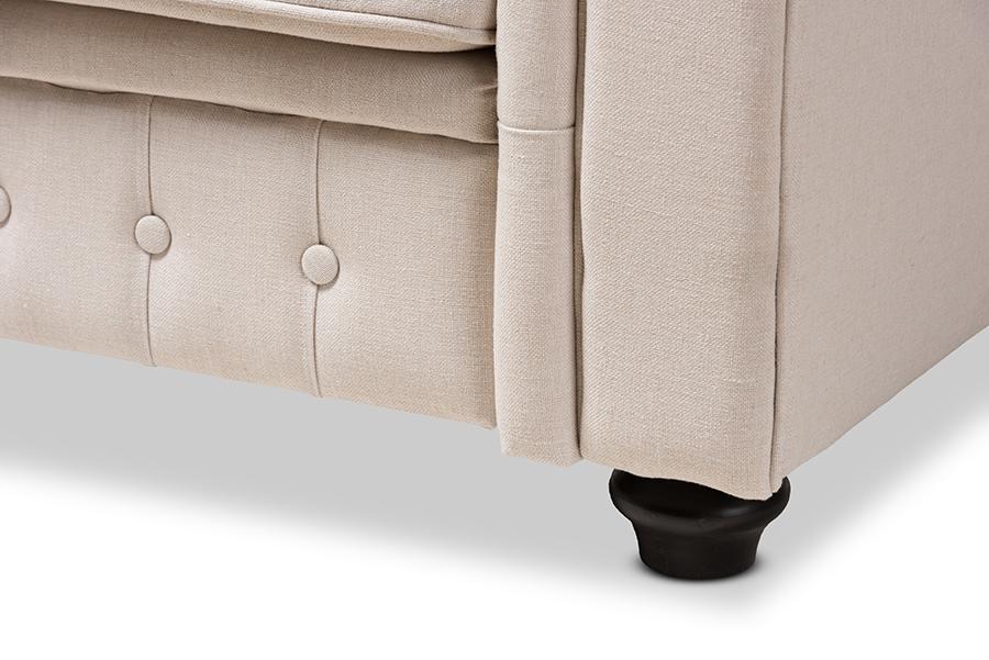 Baxton Studio Alaise Modern Classic Beige Linen Tufted Scroll Arm Chesterfield Chair