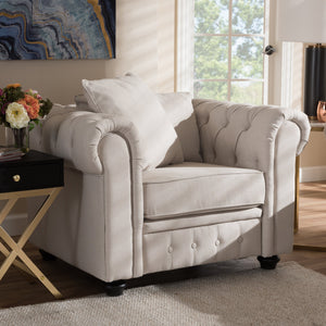 Baxton Studio Alaise Modern Classic Beige Linen Tufted Scroll Arm Chesterfield Chair