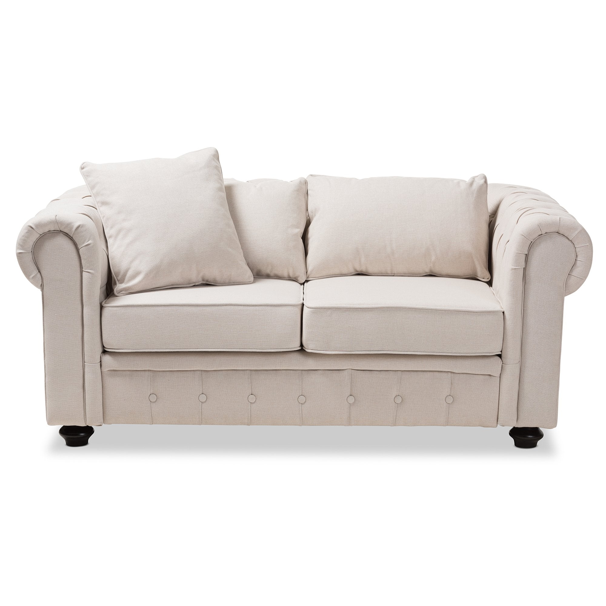 Baxton Studio Alaise Modern Classic Beige Linen Tufted Scroll Arm Chesterfield Loveseat