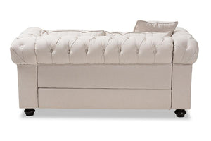 Baxton Studio Alaise Modern Classic Beige Linen Tufted Scroll Arm Chesterfield Loveseat