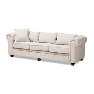 Baxton Studio Alaise Modern Classic Beige Linen Tufted Scroll Arm Chesterfield Sofa