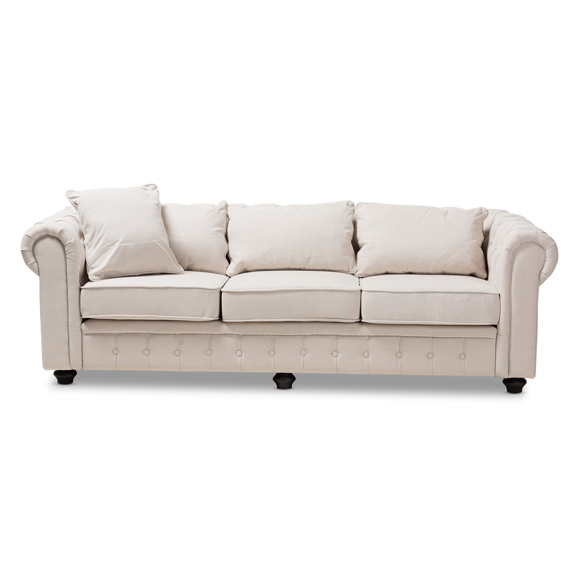 Baxton Studio Alaise Modern Classic Beige Linen Tufted Scroll Arm Chesterfield Sofa