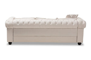 Baxton Studio Alaise Modern Classic Beige Linen Tufted Scroll Arm Chesterfield Sofa