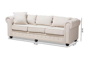 Baxton Studio Alaise Modern Classic Beige Linen Tufted Scroll Arm Chesterfield Sofa