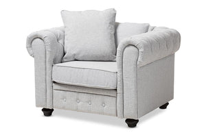 Baxton Studio Alaise Modern Classic Grey Linen Tufted Scroll Arm Chesterfield Chair