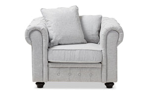 Baxton Studio Alaise Modern Classic Grey Linen Tufted Scroll Arm Chesterfield Chair